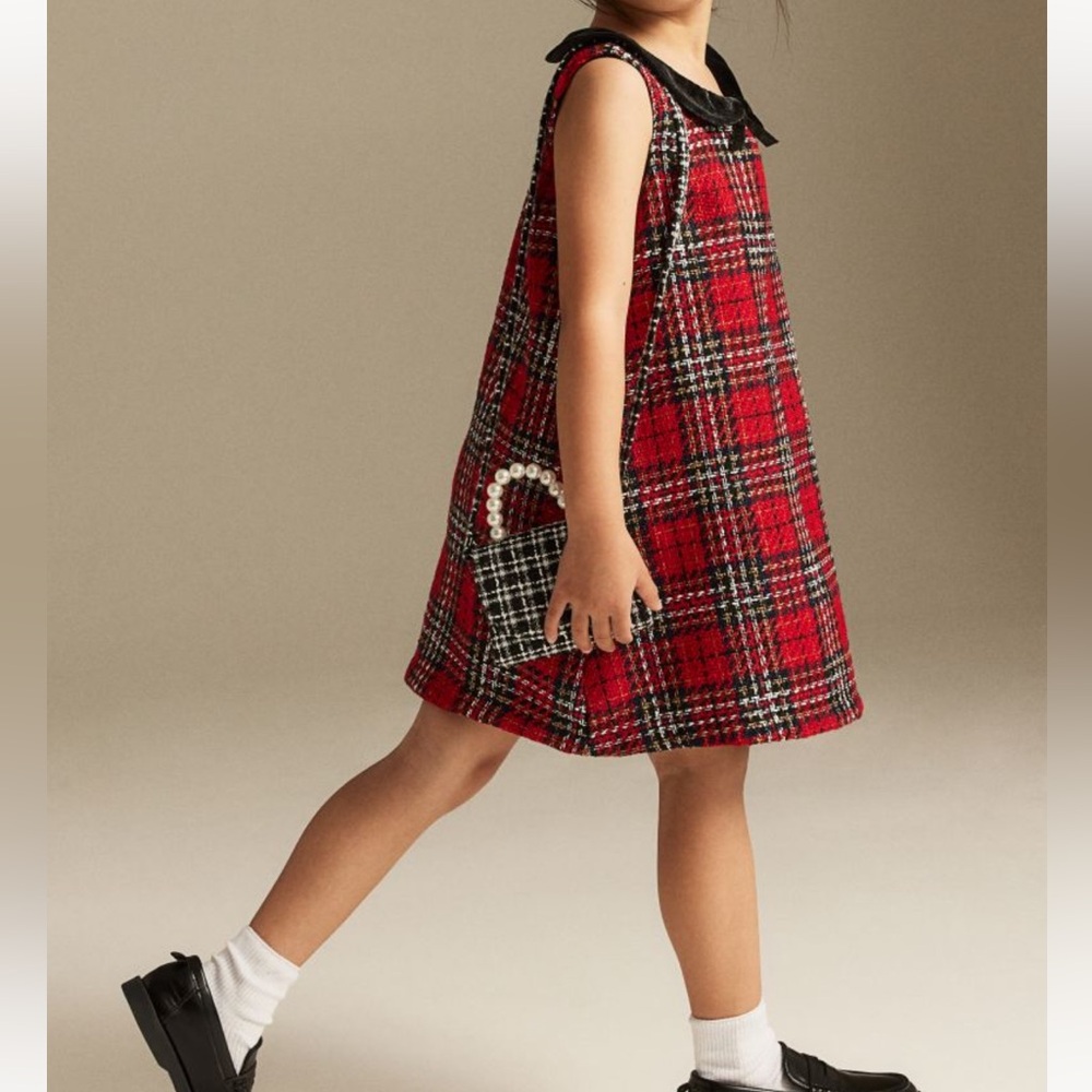 Tweed Style Dress with Peter Pan Neck